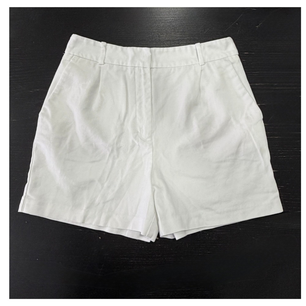 Zara High Waisted Shorts Womens S White Pleated Cotton Blend Casual